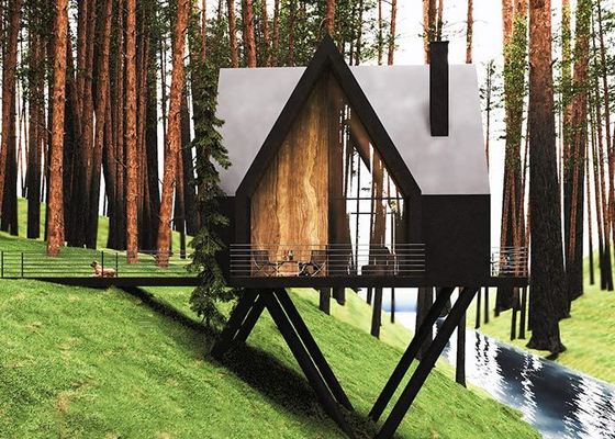 Modułowa kabina domowa, prefabrykowane studio ogrodowe z lekką stalową ramą i rozległym pokładem.
